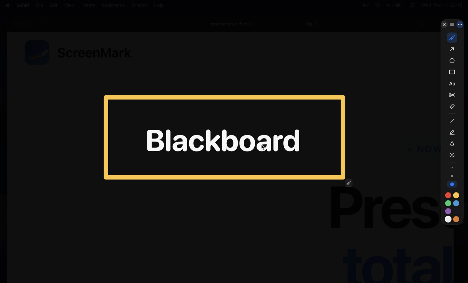 Blackboard overlay with annotation toolbar