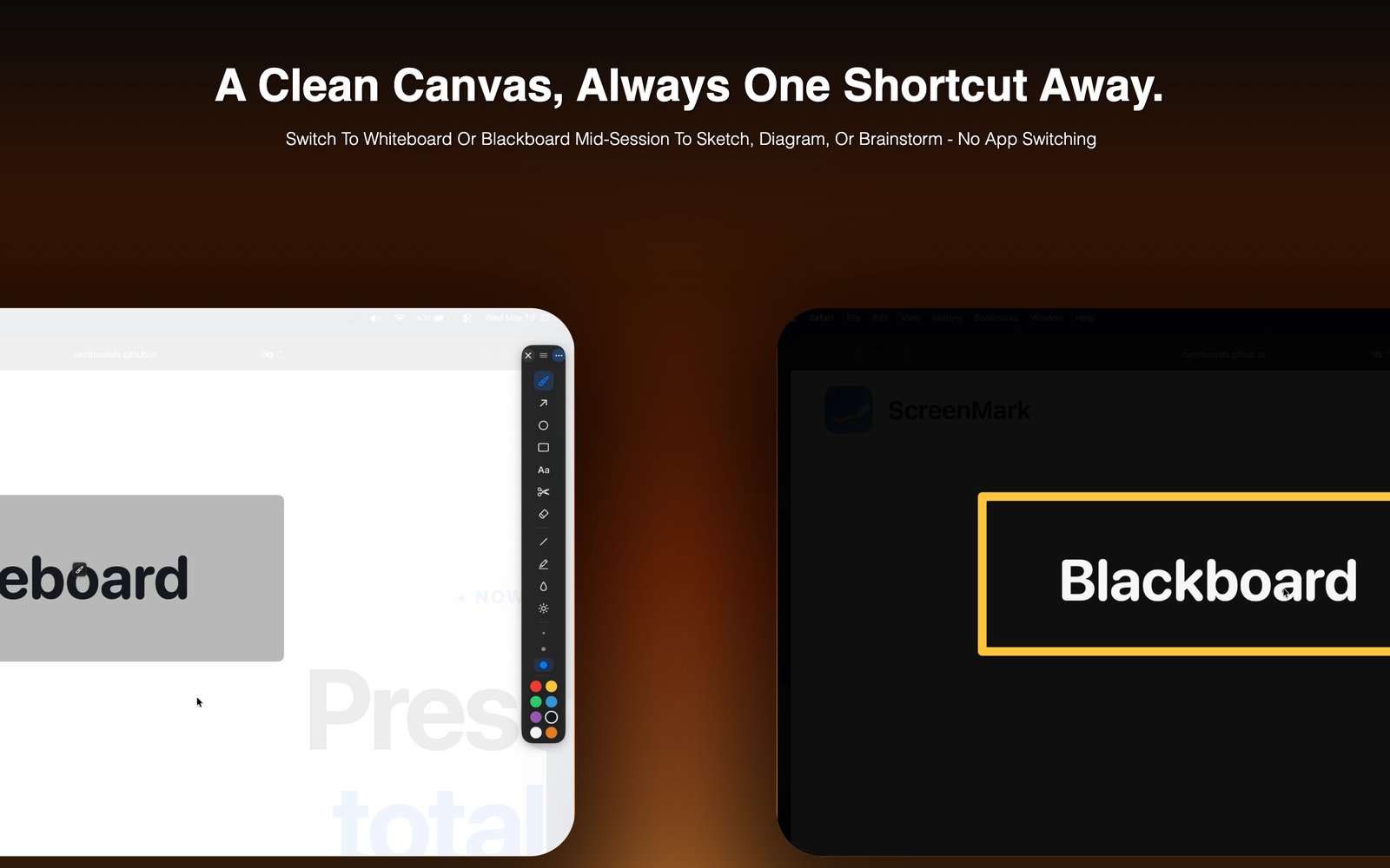 Whiteboard and blackboard overlays side by side