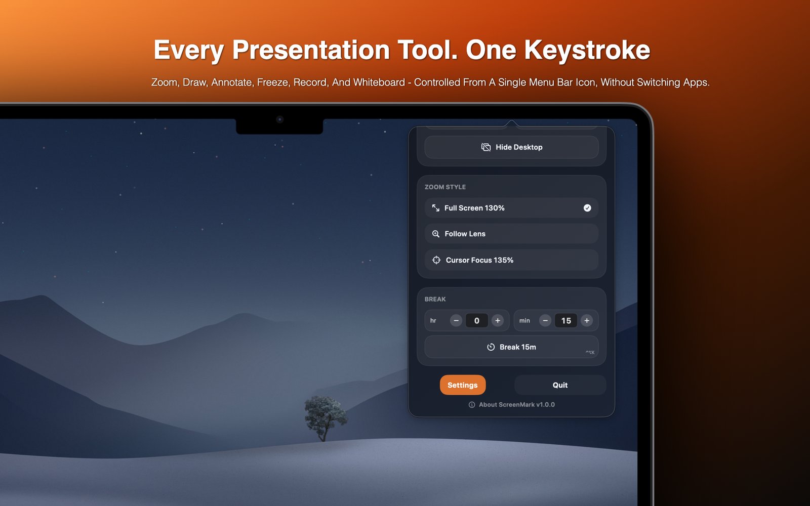 Zoom style and break controls in the ScreenMark panel