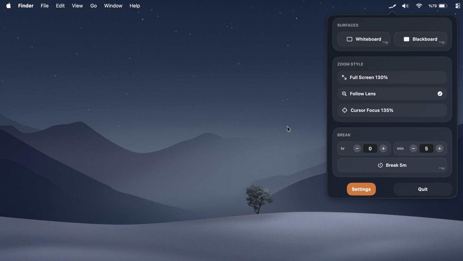 Zoom style and break controls in the ScreenMark panel