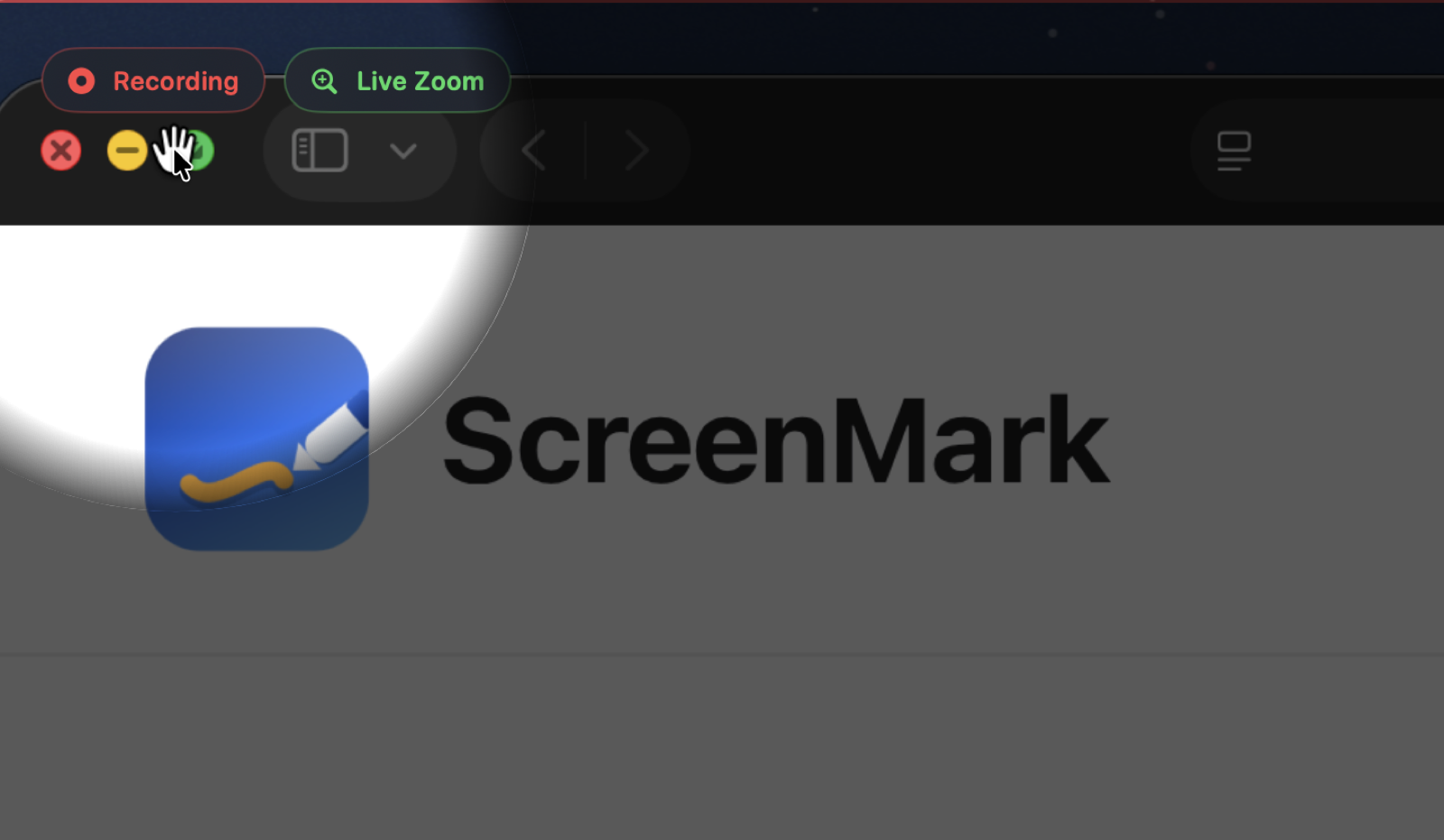 Recording and Live Zoom active with the cursor flashlight