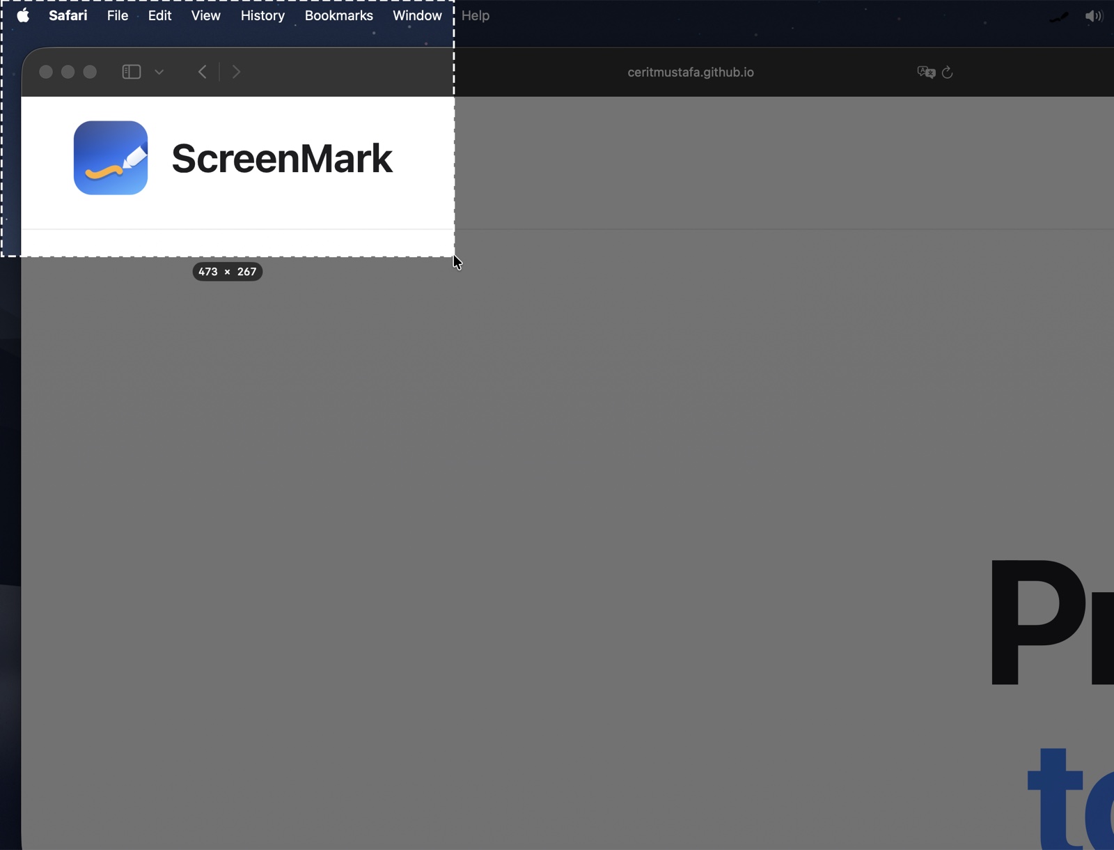 Dragging a region selection to snip part of the screen